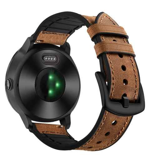 20mm Genuine Leather Coated Silicone Smart Watch Band for Garmin Vivoactive 3/Vivomove HR - 1