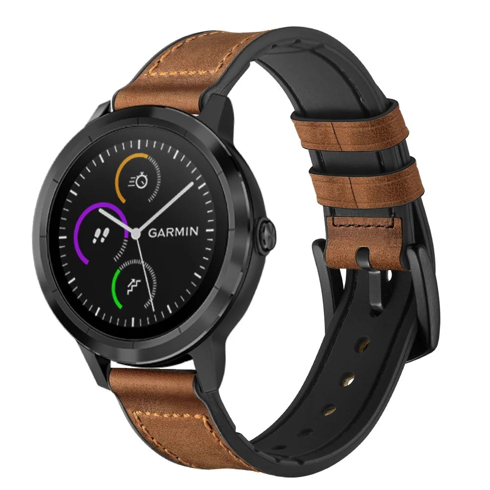 20mm Genuine Leather Coated Silicone Smart Watch Band for Garmin Vivoactive 3/Vivomove HR - 2