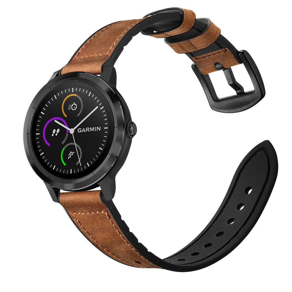 20mm Genuine Leather Coated Silicone Smart Watch Band for Garmin Vivoactive 3/Vivomove HR - 3
