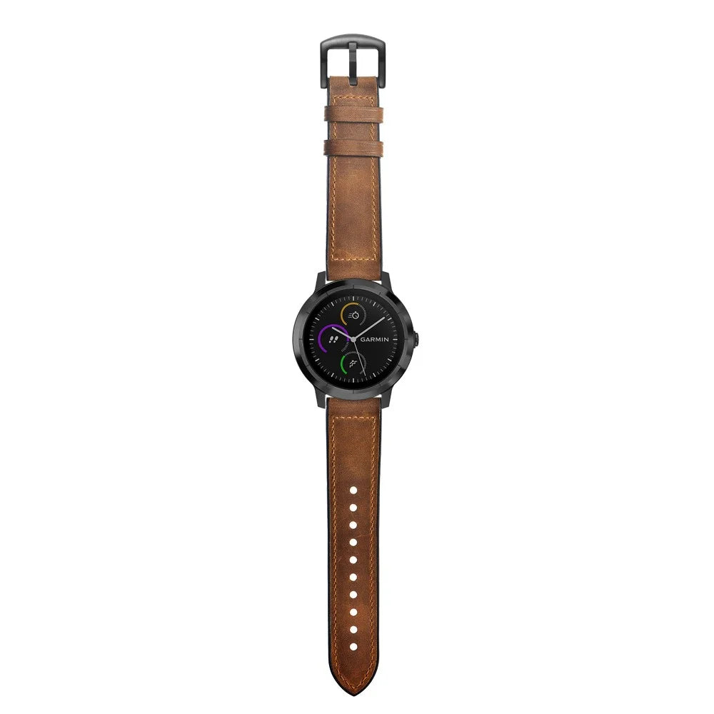 20mm Genuine Leather Coated Silicone Smart Watch Band for Garmin Vivoactive 3/Vivomove HR - 4