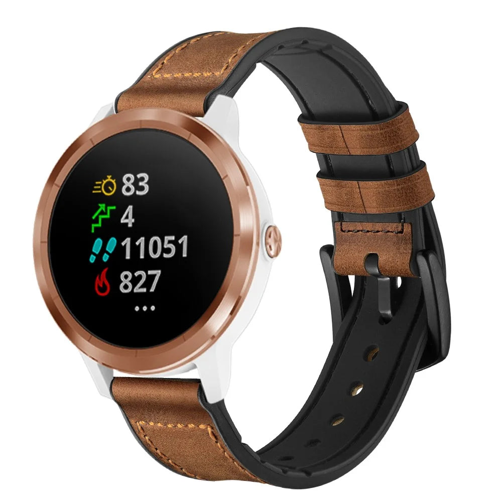 20mm Genuine Leather Coated Silicone Smart Watch Band for Garmin Vivoactive 3/Vivomove HR - 7