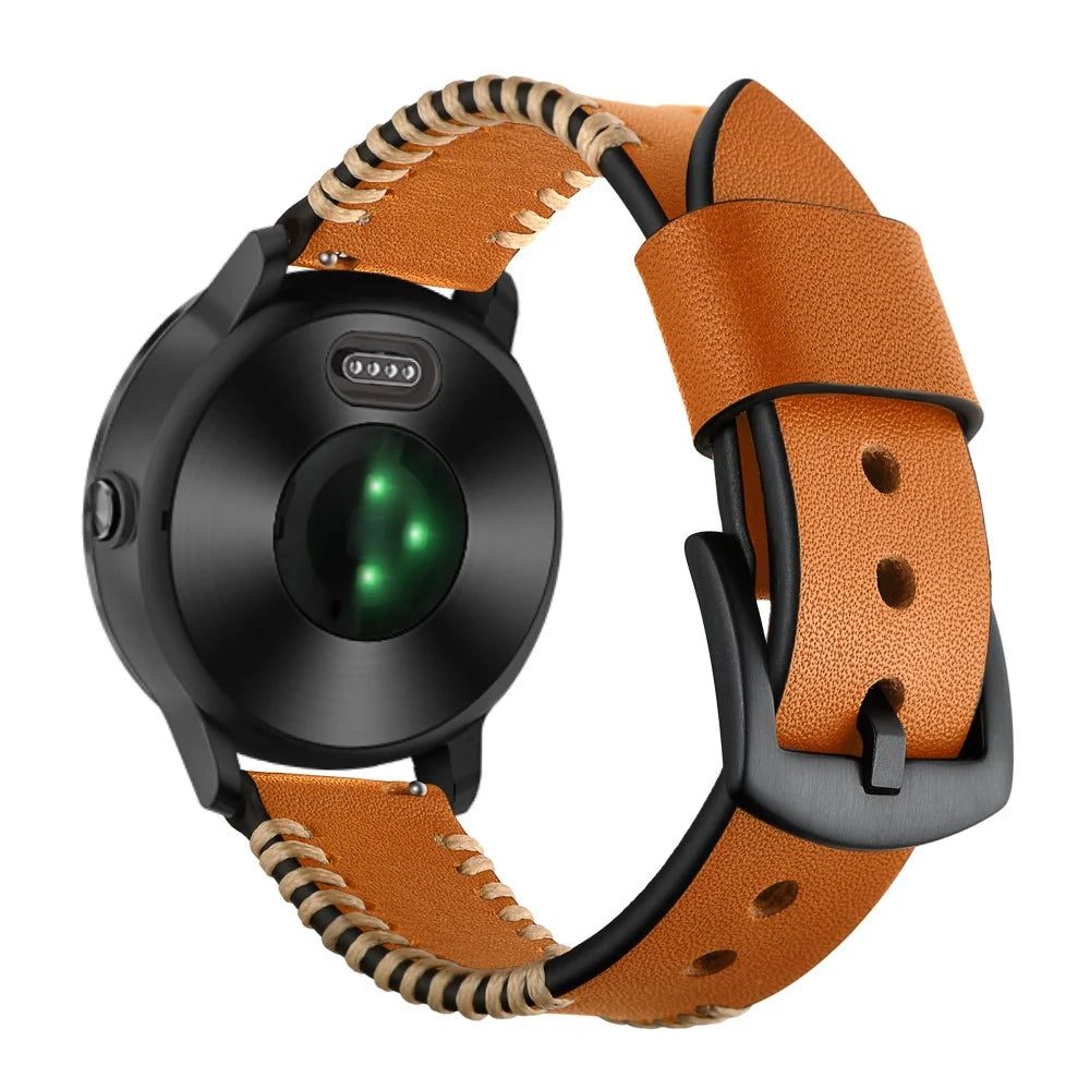 20mm Pork Ribs Style Genuine Leather Watch Band Strap for Garmin Vivoactive 3/Vivomove HR - Brown - 1