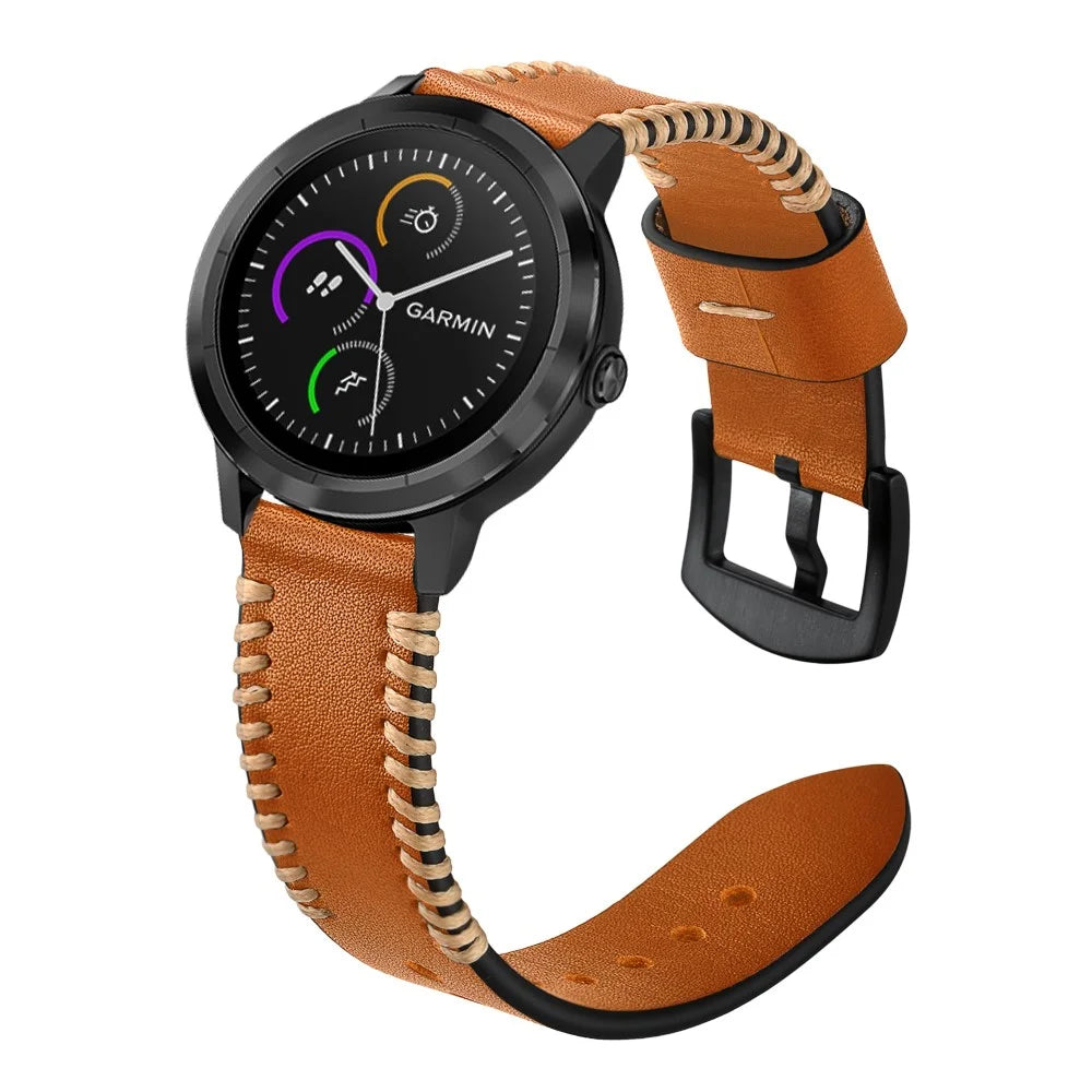 20mm Pork Ribs Style Genuine Leather Watch Band Strap for Garmin Vivoactive 3/Vivomove HR - Brown - 4