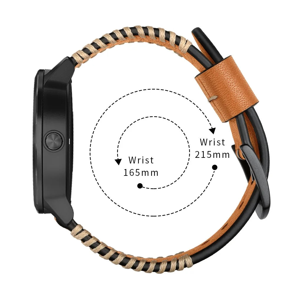20mm Pork Ribs Style Genuine Leather Watch Band Strap for Garmin Vivoactive 3/Vivomove HR - Brown - 7