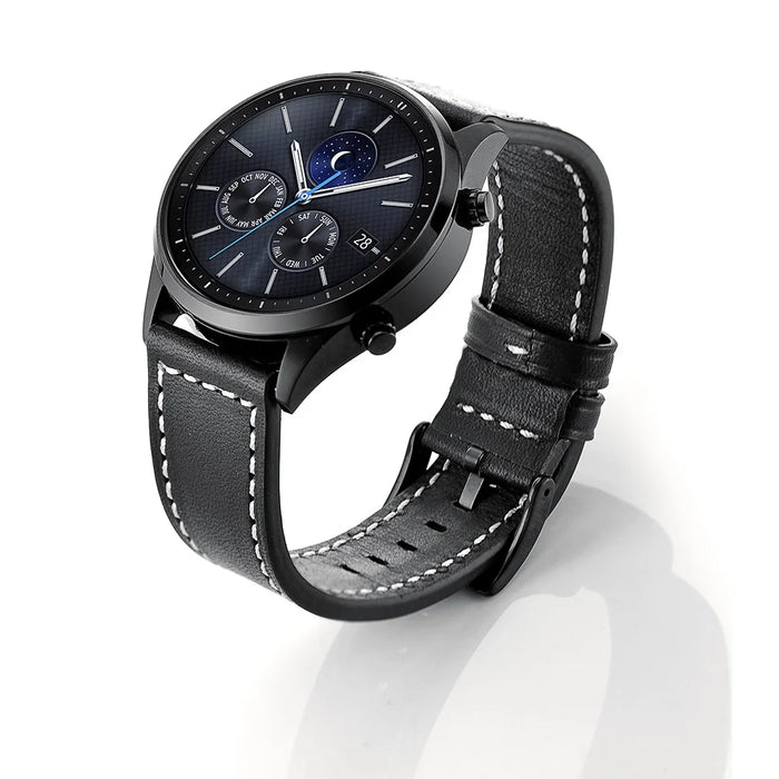 22mm Genuine Leather Watch Strap Replacement Band for Samsung Gear S3 Classic/S3 Frontier - Black - 2