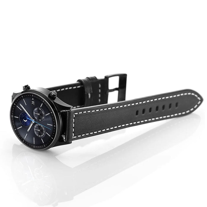 22mm Genuine Leather Watch Strap Replacement Band for Samsung Gear S3 Classic/S3 Frontier - Black - 4