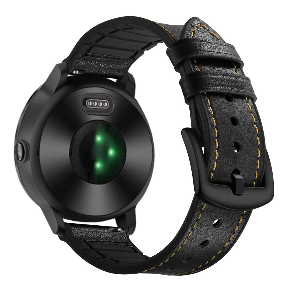 20mm Genuine Leather Coated Silicone Smart Watch Strap for Garmin Vivoactive 3/Vivomove HR - Black - 1