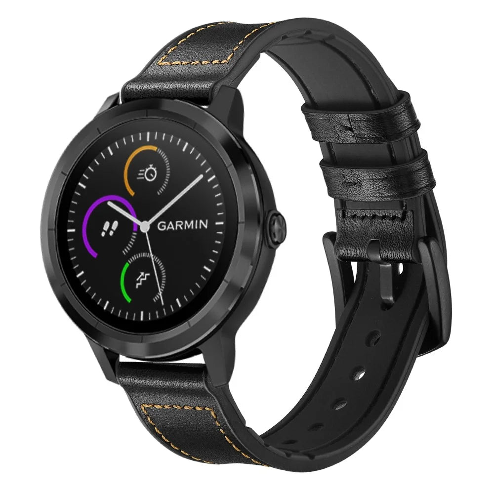 20mm Genuine Leather Coated Silicone Smart Watch Strap for Garmin Vivoactive 3/Vivomove HR - Black - 2