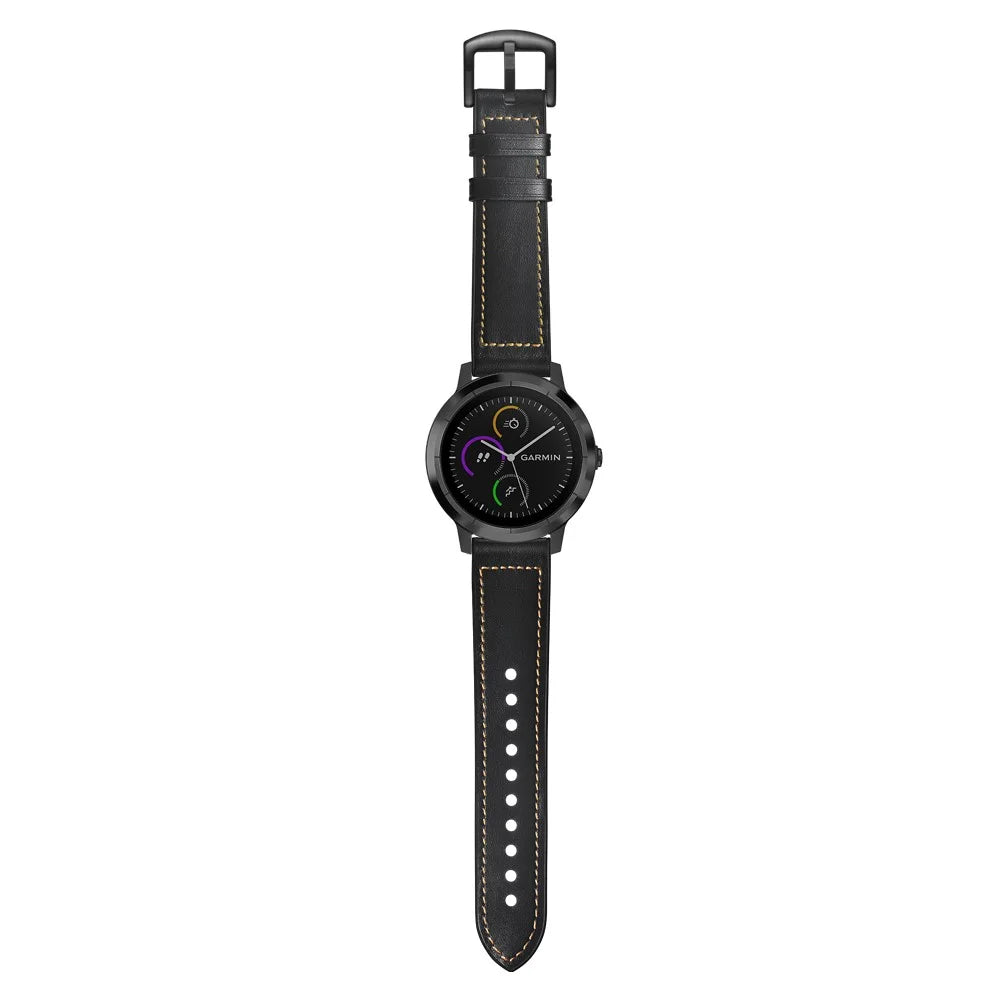 20mm Genuine Leather Coated Silicone Smart Watch Strap for Garmin Vivoactive 3/Vivomove HR - Black - 4