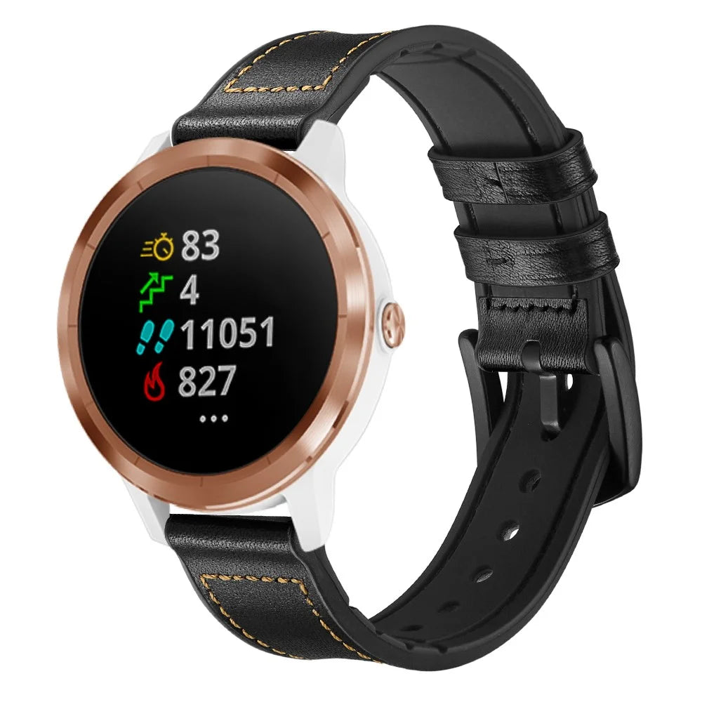 20mm Genuine Leather Coated Silicone Smart Watch Strap for Garmin Vivoactive 3/Vivomove HR - Black - 7