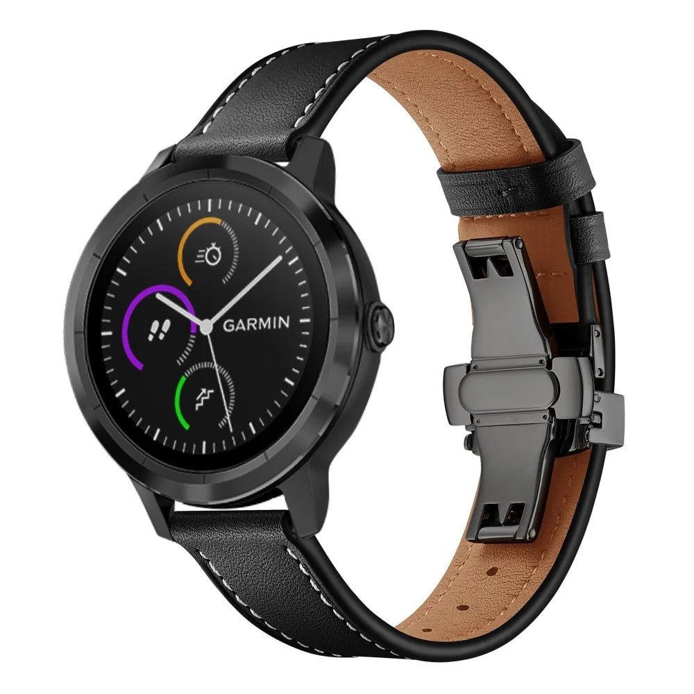 20mm Top-layer Cowhide Leather Genuine Leather Watch Strap Replacement for Garmin Vivoactive 3 / Vivomove HR - Black+Black - 2
