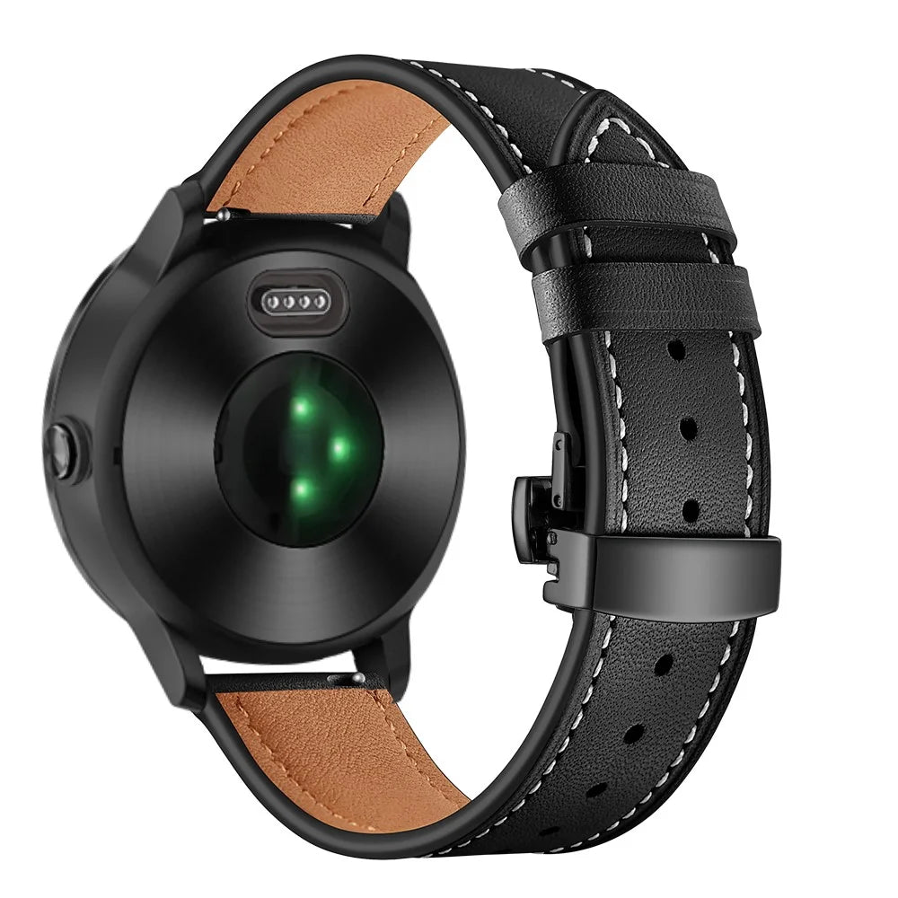 20mm Top-layer Cowhide Leather Genuine Leather Watch Strap Replacement for Garmin Vivoactive 3 / Vivomove HR - Black+Black - 3