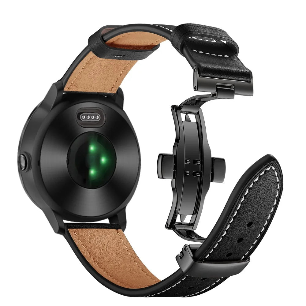 20mm Top-layer Cowhide Leather Genuine Leather Watch Strap Replacement for Garmin Vivoactive 3 / Vivomove HR - Black+Black - 4