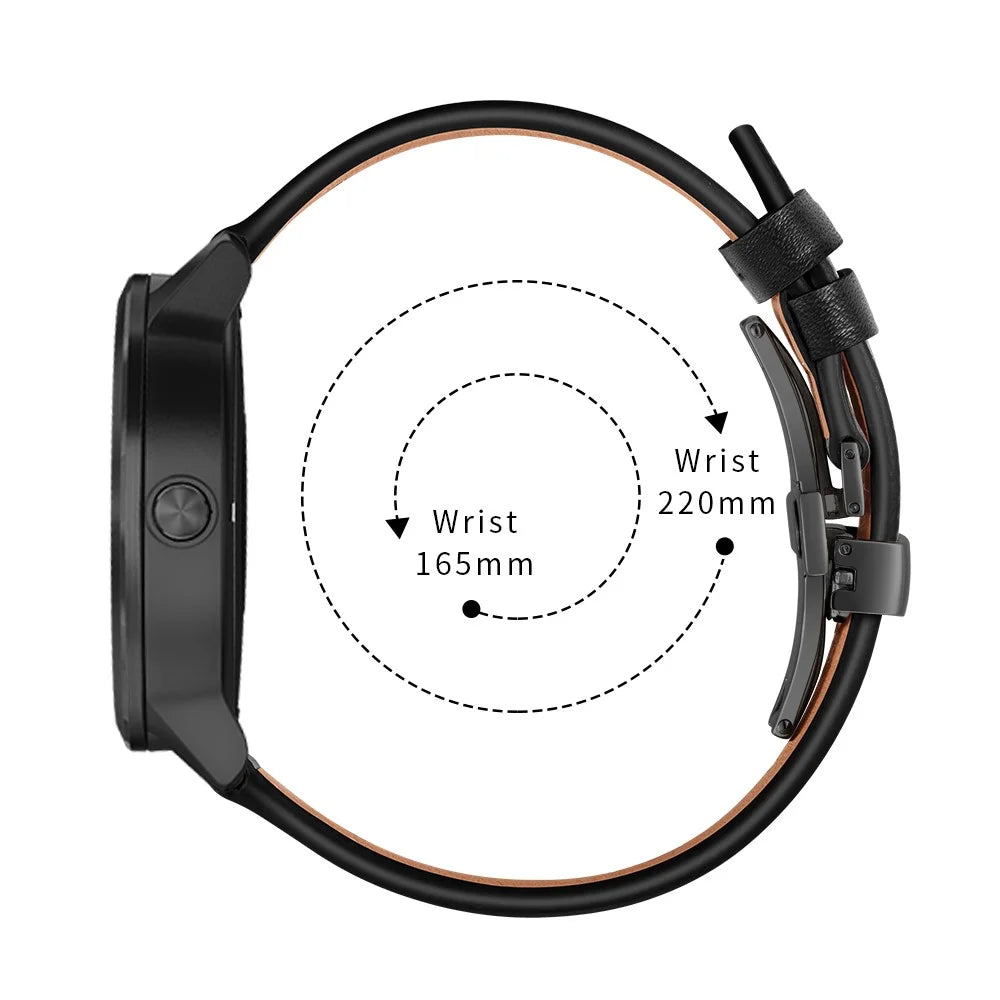 20mm Top-layer Cowhide Leather Genuine Leather Watch Strap Replacement for Garmin Vivoactive 3 / Vivomove HR - Black+Black - 5