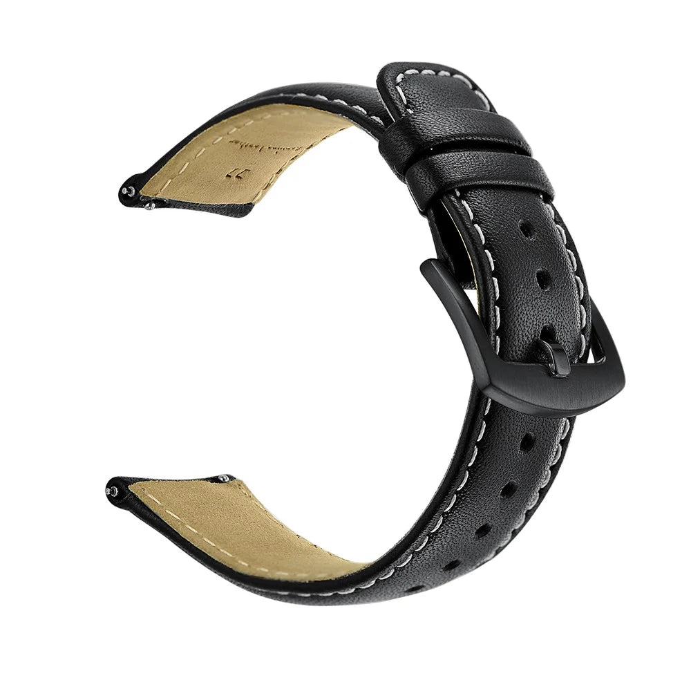 22mm Genuine Leather Smart Watchband Strap Replacement for Samsung Gear S3 Classic/Gear S3 Frontier - Black - 1