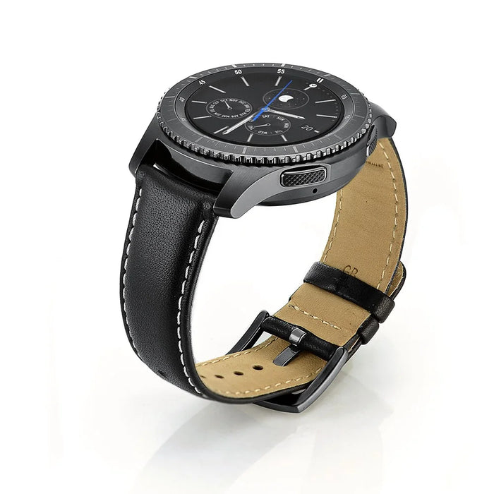 22mm Genuine Leather Smart Watchband Strap Replacement for Samsung Gear S3 Classic/Gear S3 Frontier - Black - 2