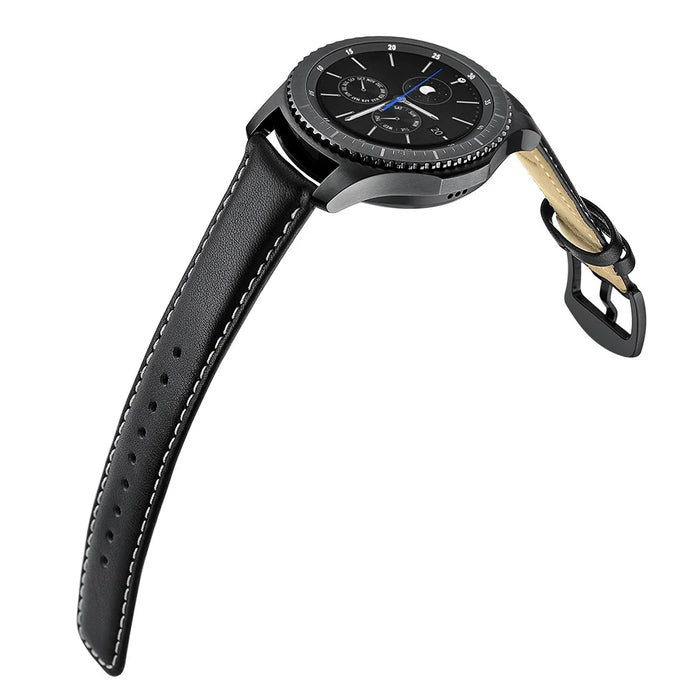 22mm Genuine Leather Smart Watchband Strap Replacement for Samsung Gear S3 Classic/Gear S3 Frontier - Black - 7