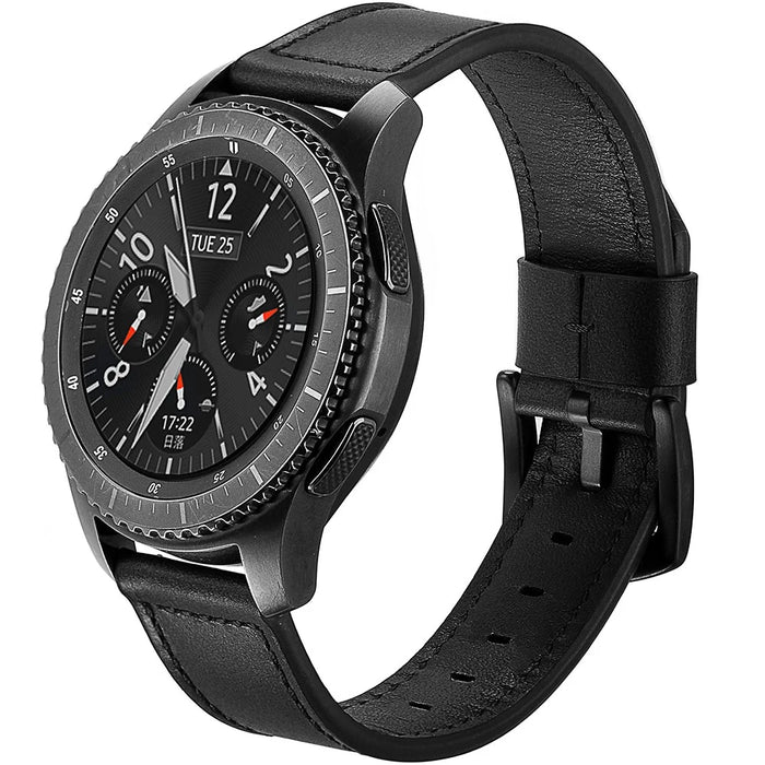 For Samsung Gear S3 Classic/S3 Frontier Genuine Leather Watch Strap Replacement Band 22mm - Black - 2