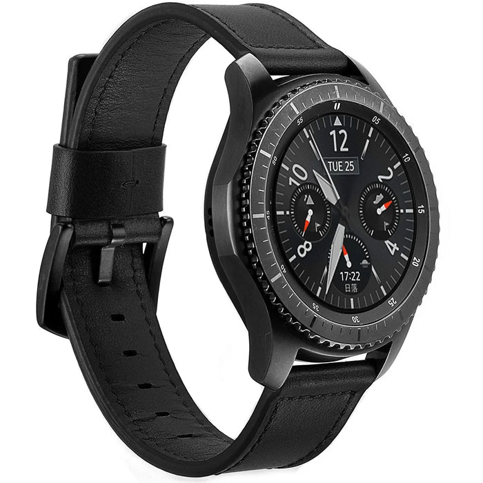 For Samsung Gear S3 Classic/S3 Frontier Genuine Leather Watch Strap Replacement Band 22mm - Black - 3