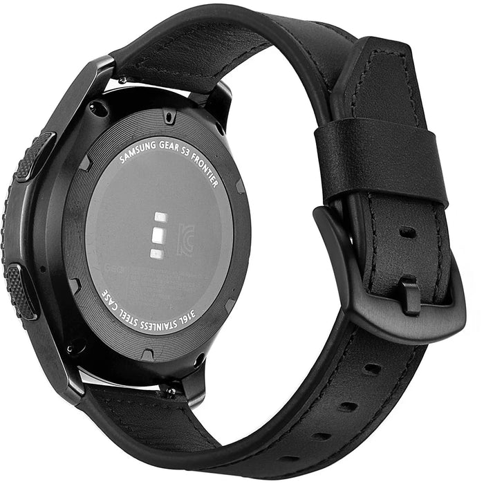 For Samsung Gear S3 Classic/S3 Frontier Genuine Leather Watch Strap Replacement Band 22mm - Black - 4