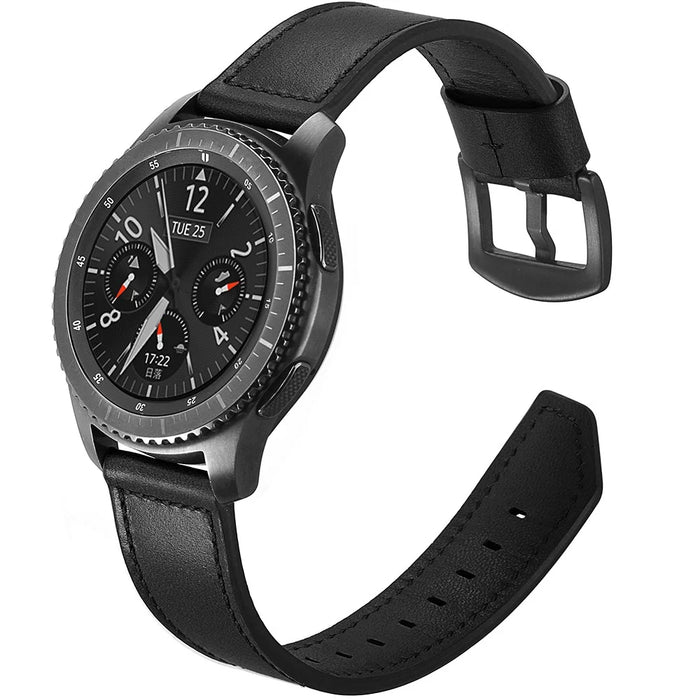 For Samsung Gear S3 Classic/S3 Frontier Genuine Leather Watch Strap Replacement Band 22mm - Black - 6