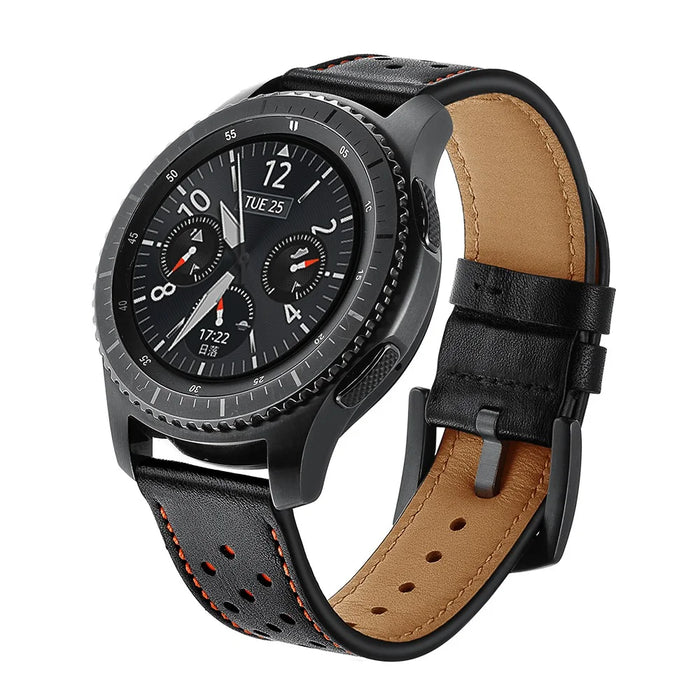 22mm Holes Decor Genuine Leather Smart Watch Band for Samsung Gear S3 Classic/Frontier - Black - 2