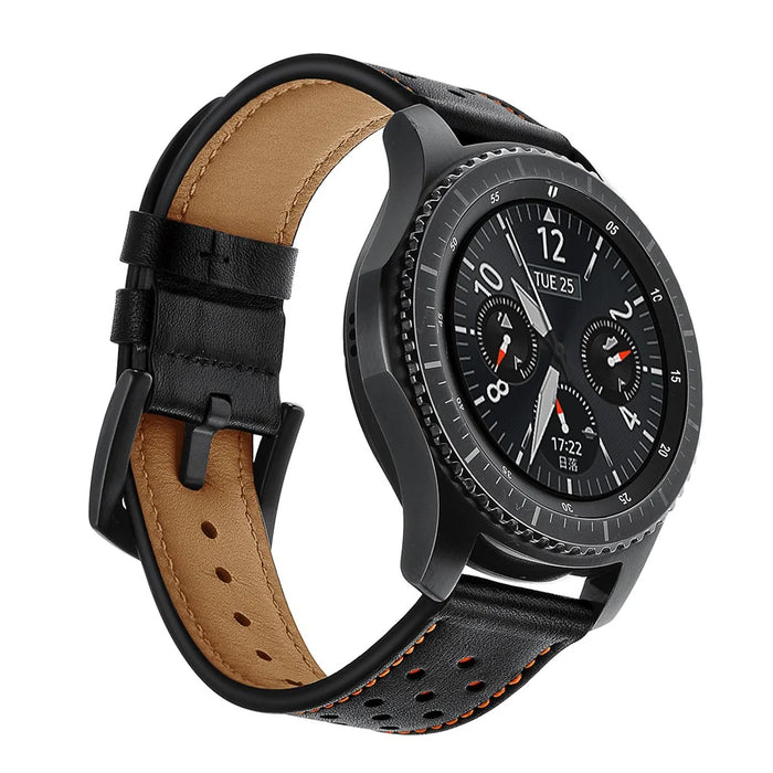 22mm Holes Decor Genuine Leather Smart Watch Band for Samsung Gear S3 Classic/Frontier - Black - 3