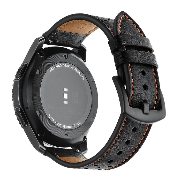 22mm Holes Decor Genuine Leather Smart Watch Band for Samsung Gear S3 Classic/Frontier - Black - 5