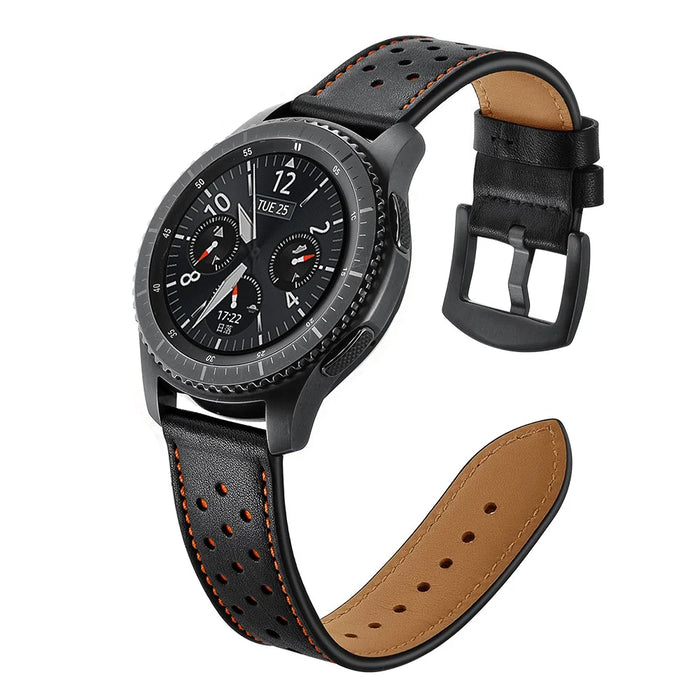 22mm Holes Decor Genuine Leather Smart Watch Band for Samsung Gear S3 Classic/Frontier - Black - 6