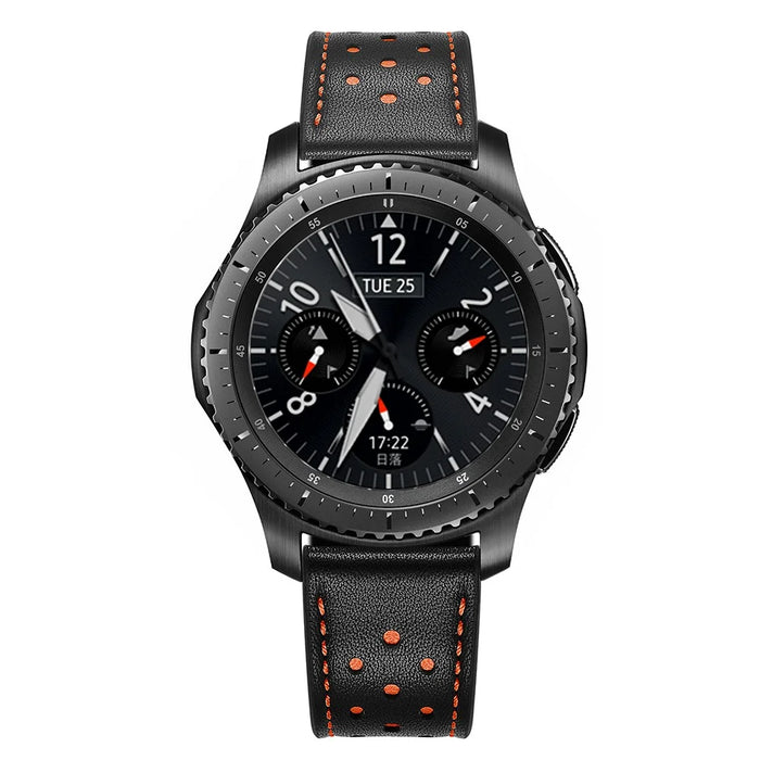 22mm Holes Decor Genuine Leather Smart Watch Band for Samsung Gear S3 Classic/Frontier - Black - 7