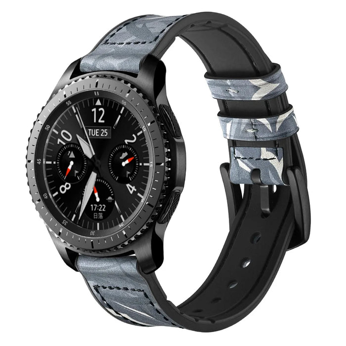 22mm Silicone + Leather Camouflage Watch Strap for Samsung Gear S3 Classic/S3 Frontier - Thorns Black - 2
