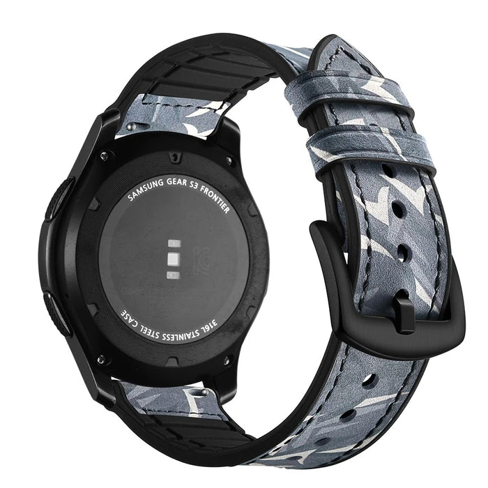 22mm Silicone + Leather Camouflage Watch Strap for Samsung Gear S3 Classic/S3 Frontier - Thorns Black - 3