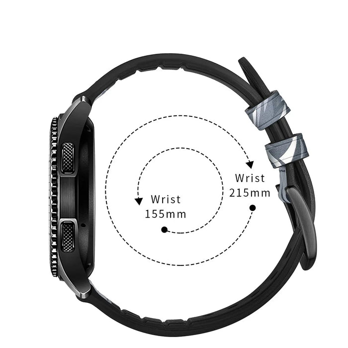 22mm Silicone + Leather Camouflage Watch Strap for Samsung Gear S3 Classic/S3 Frontier - Thorns Black - 4