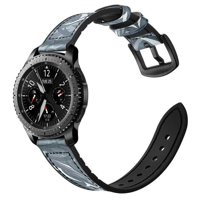 22mm Silicone + Leather Camouflage Watch Strap for Samsung Gear S3 Classic/S3 Frontier - Thorns Black - 6