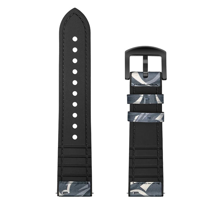 22mm Silicone + Leather Camouflage Watch Strap for Samsung Gear S3 Classic/S3 Frontier - Thorns Black - 7