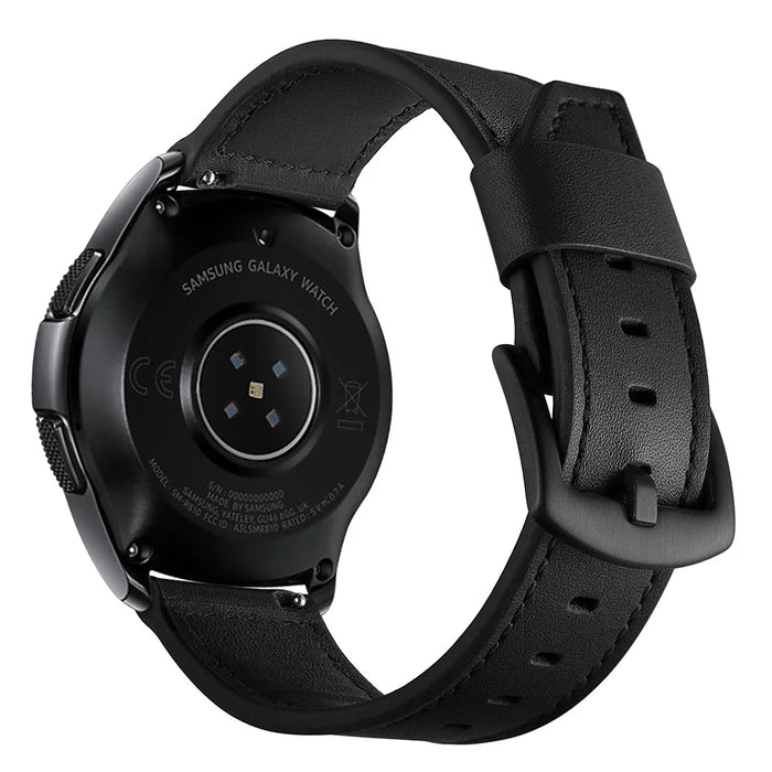 For Samsung Gear S3 Classic/S3 Frontier 22mm Knife Tail Genuine Leather Watch Strap Replacement Band - Black - 3