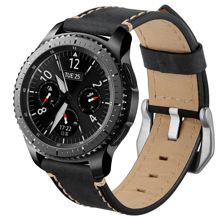 22mm Genuine Leather Watch Strap for Samsung Gear S3 Classic / S3 Frontier - Black - 2