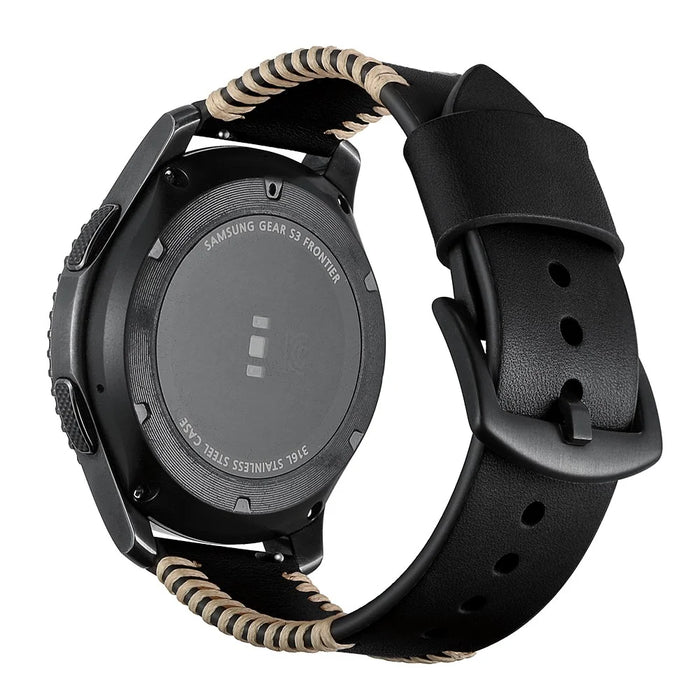 22mm Top Layer Cowhide Leather Watch Strap Watchband Replacement for Samsung Gear S3 Classic/S3 Frontier - Black - 1