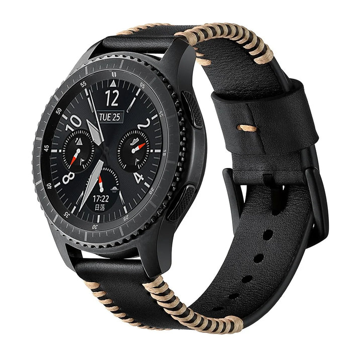 22mm Top Layer Cowhide Leather Watch Strap Watchband Replacement for Samsung Gear S3 Classic/S3 Frontier - Black - 2