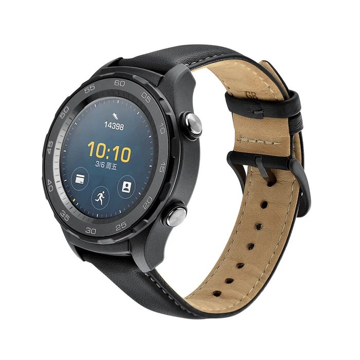 20mm Premium Genuine Leather Smart Watch Strap Replacement for Huawei Watch 2 - Black - 2