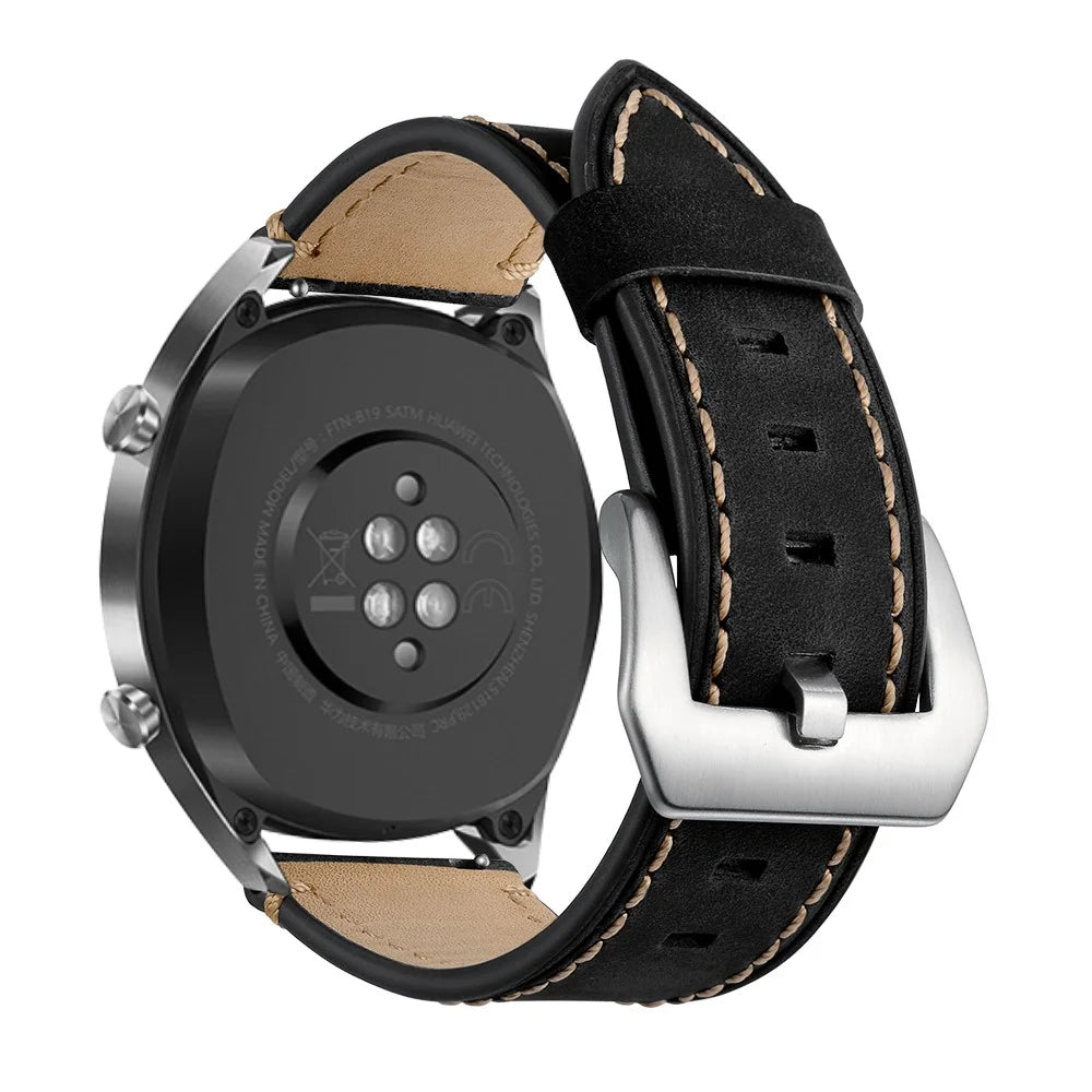 22mm Genuine Leather Watch Strap Smart Watch Band for Huawei Watch GT / Watch 2 / Watch Magic - Black - 2
