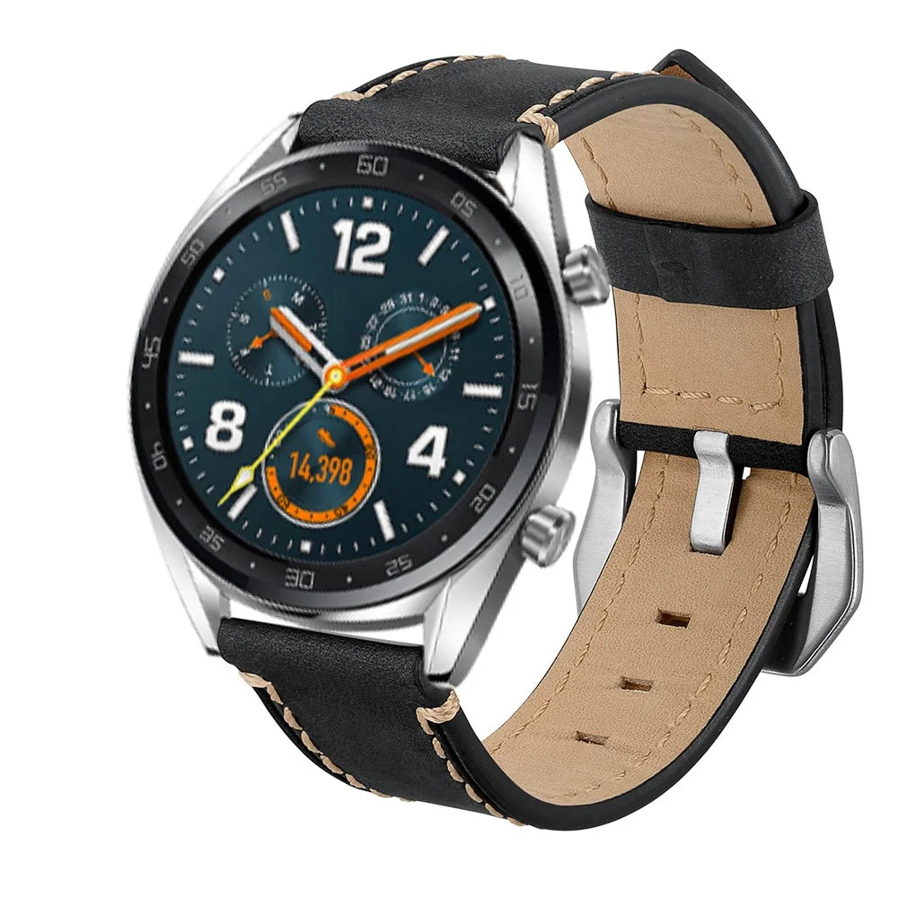 22mm Genuine Leather Watch Strap Smart Watch Band for Huawei Watch GT / Watch 2 / Watch Magic - Black - 3