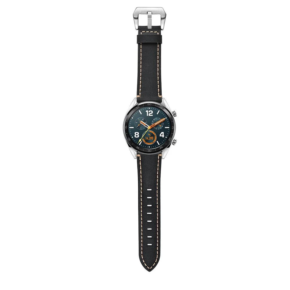 22mm Genuine Leather Watch Strap Smart Watch Band for Huawei Watch GT / Watch 2 / Watch Magic - Black - 7