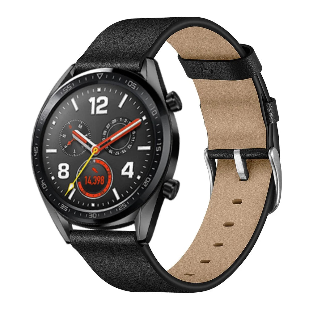 22mm Genuine Leather Watch Strap Smart Watch Band for Huawei Watch GT / Watch Magic / Watch 2 - Black - 7