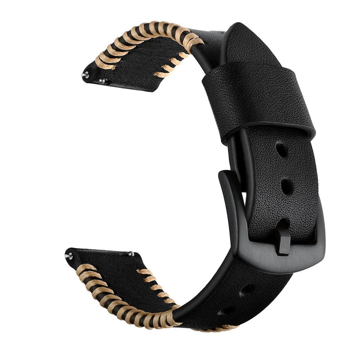 22mm Ribs Style Genuine Leather Watch Strap for Huawei Watch GT / GT 2 46mm / Honor Magic - Black - 1