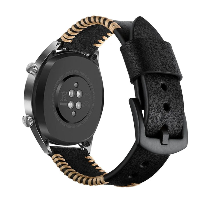 22mm Ribs Style Genuine Leather Watch Strap for Huawei Watch GT / GT 2 46mm / Honor Magic - Black - 2