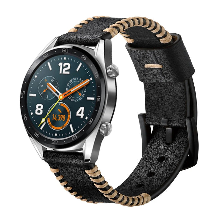 22mm Ribs Style Genuine Leather Watch Strap for Huawei Watch GT / GT 2 46mm / Honor Magic - Black - 4