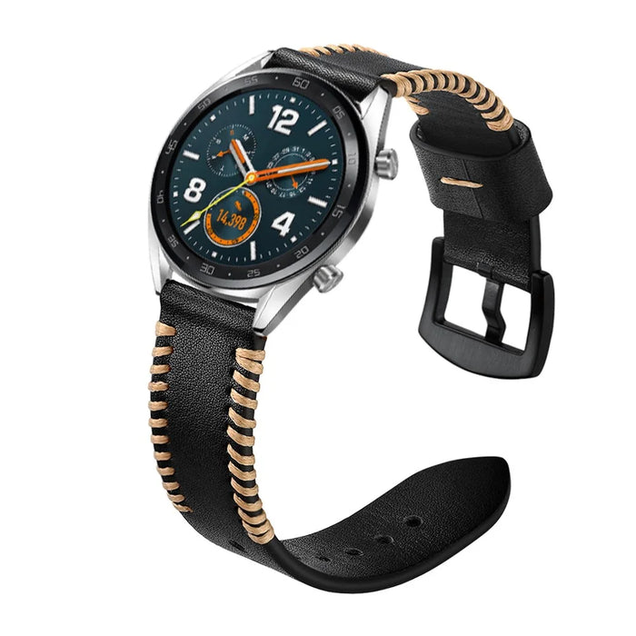 22mm Ribs Style Genuine Leather Watch Strap for Huawei Watch GT / GT 2 46mm / Honor Magic - Black - 5