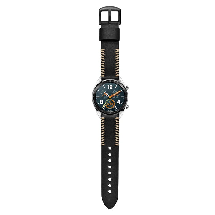22mm Ribs Style Genuine Leather Watch Strap for Huawei Watch GT / GT 2 46mm / Honor Magic - Black - 6