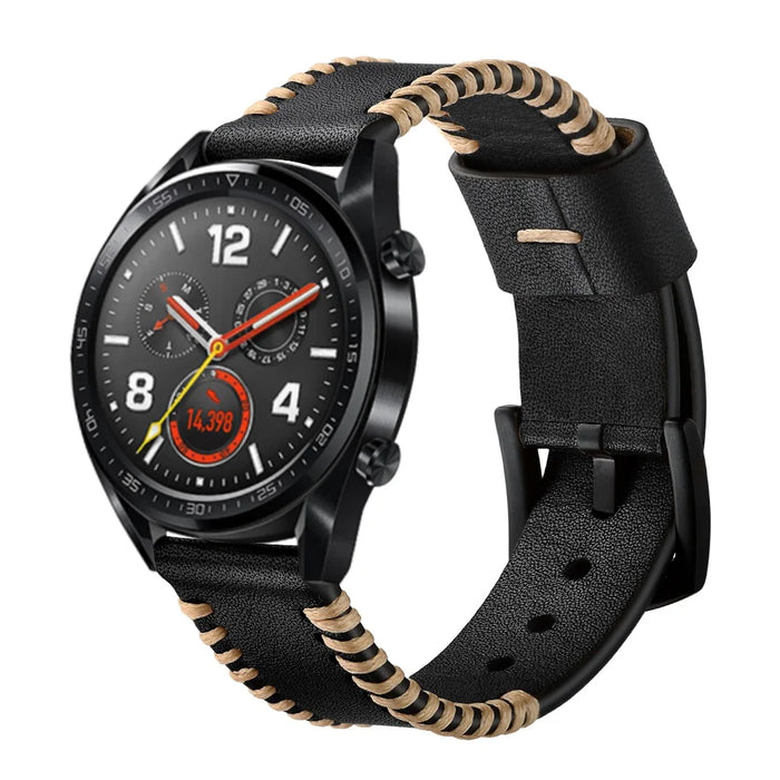 22mm Ribs Style Genuine Leather Watch Strap for Huawei Watch GT / GT 2 46mm / Honor Magic - Black - 7